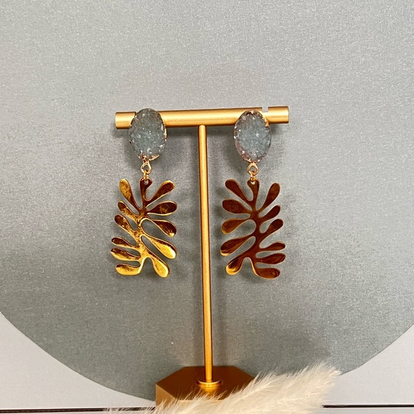 Gold Art Nouveau-Inspired Dangle Earrings - Trendy Retro Statement Earrings - Picture 10 of 16